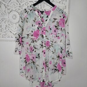 Torrid Emma Semi Sheer Chiffon Floral Printed Tunic Size 0 Large